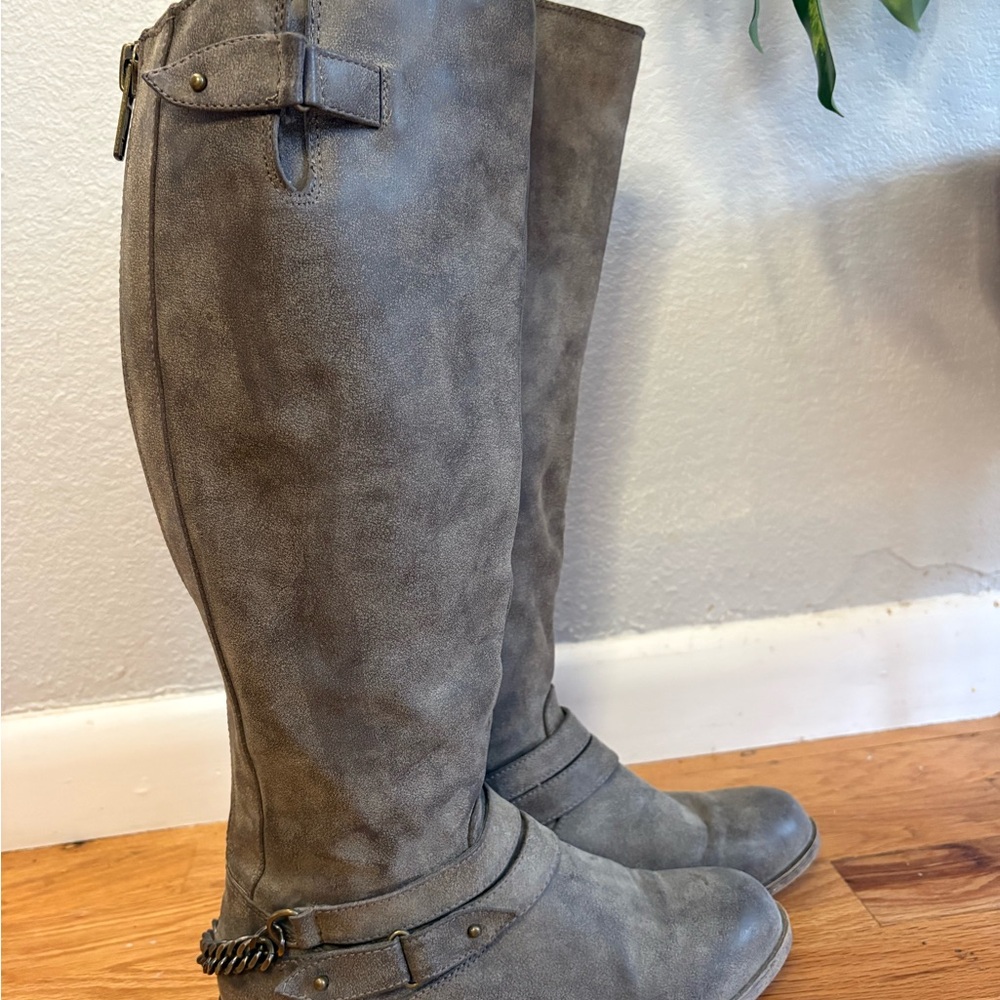 Gray Knee-High Boots